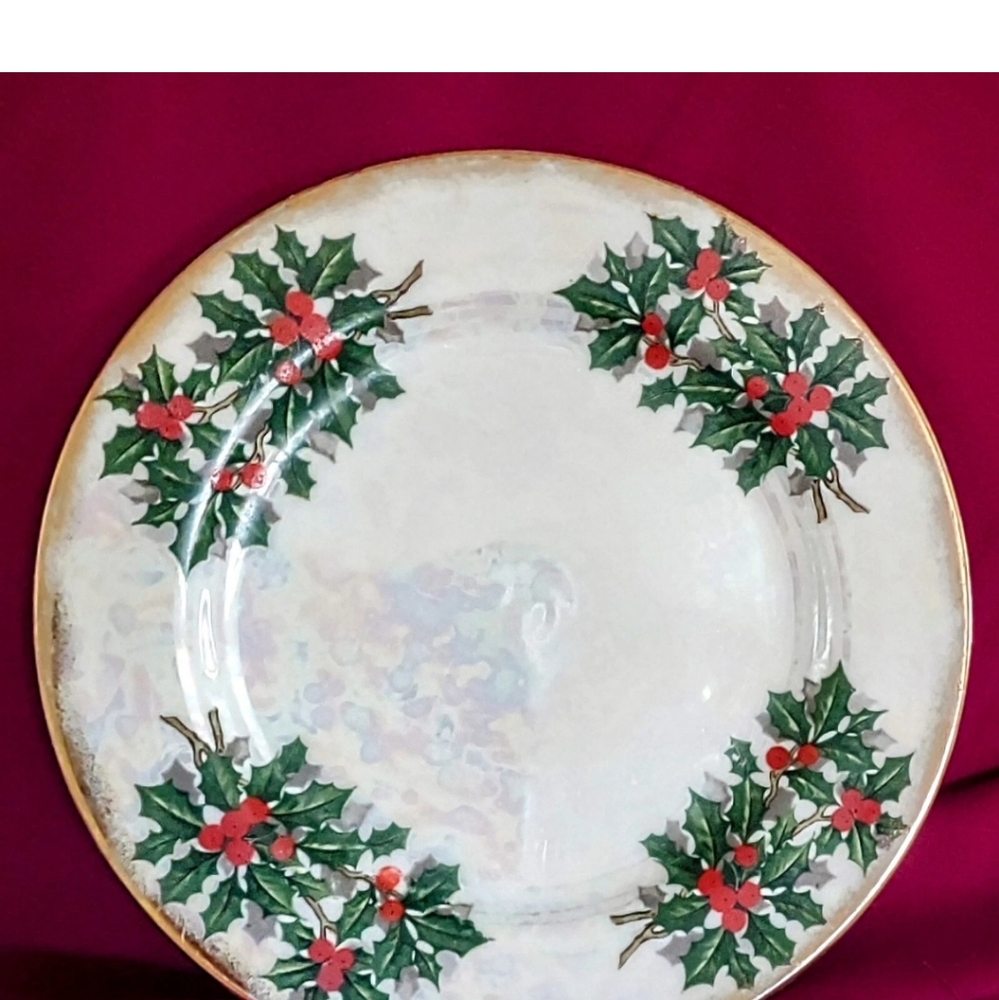 Vintage Ucagco Japan Lusterware Porcelain December Holly Decor Plate